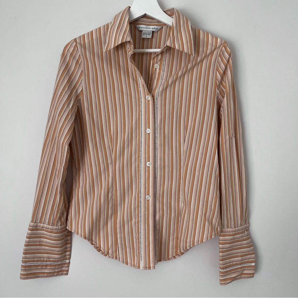 2000s Striped Fall Button-Up Shirt